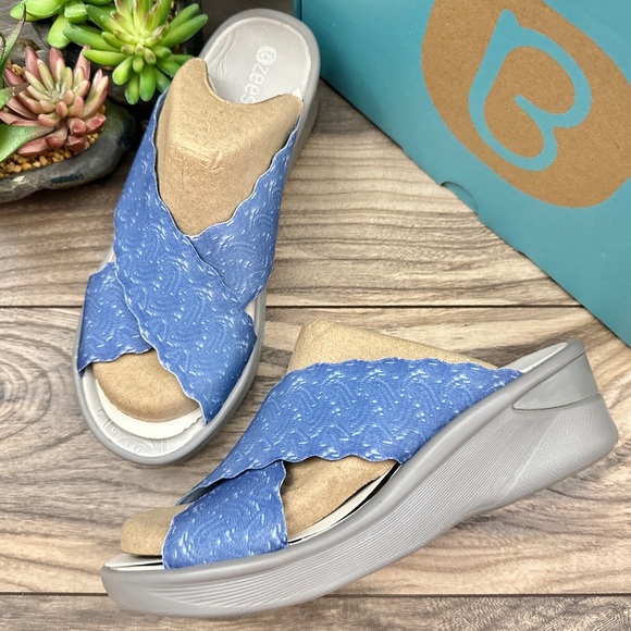 Bzees Shoes - NIB Bzees Sahara Comfort Stretch Slide Wedge Sandal 8.5M 38.5 Blue